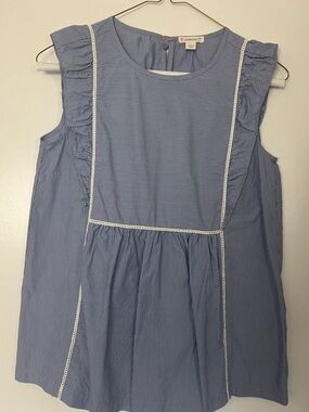 Crewcuts Blue and White Striped Ruffle-Shoulder Tunic